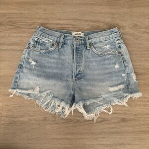 agolde light blue high waisted rise distressed ripped denim jeans shorts bottom